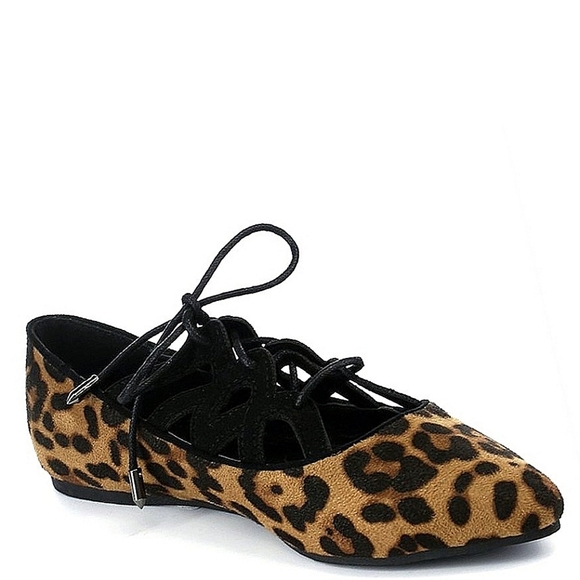 American Mettle Leopard Lace Up Ballet Flats - Picture 3 of 6